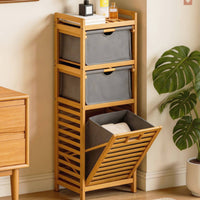 Tilt Out Laundry Hamper Narrow Storage Cabinet Compact Freestanding Shelf with Drawers for Bedroom