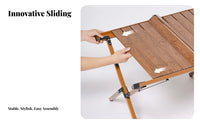 Slatted Roll-Top Table Secure Locking Mechanism Portable Dining Set for Families