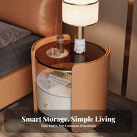 Round Nightstand Easy to Clean Round Side Table with Storage Rock Slab Surface 2-Tier Circular Nightstand for Hotel