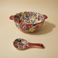 2 Pieces Peony Pattern Soup Tureen Underglaze Color for Kitchen