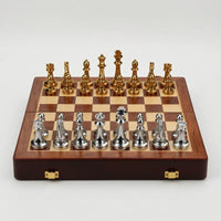 Classic Chess Set with Storage Case Metal Folding Chess Set Retro Chessboard Decorative for Adults, Collectors, Beginners, Home Decor, Office, Tabletop