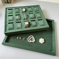 Jewelry Display Tray with 15/18/24 Grids, Velvet, Green or Gray, for Necklaces and Pendants