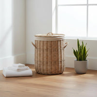 Woven Laundry Hamper Side Handles Wicker Hamper Basket Lidded Laundry Basket