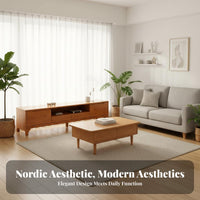 Solid Wood TV Cabinet Construction Nordic Design Media Cabinet Ample Storage Wooden TV Console with Legs for Bedroom