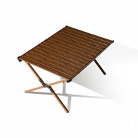 Slatted Roll-Top Table Secure Locking Mechanism Portable Dining Set for Families