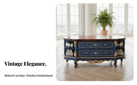Large Capacity Storage Oval coffee Table with Drawers dual-level Design Oval feature Table with Drawer and Shelf Vintage & design Household Furniture Carved Legs for Families, homeowners, Adults, Living Room, Lounge, Reception Area