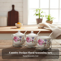3 Pieces Easy to Clean Ceramic Seasoning Jar Set Elegant Design Ceramic Condiment Jar Set Space Saving for Adults, Countertop, Dining Table