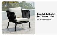 4 Pieces Weather-withstandant 4-Piece Woven Sofa Set Water paddings 4-Person Sofa and Chair Set Modern Design Outdoor Furniture Easy to Clean for Homeowners, Families, Adults, Garden, Sunroom, Backyard, waterside