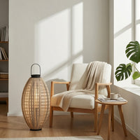 Woven Floor Lantern Decorative Standing Lantern with Handle Accent Light Tall Lighting Soft for Entryway, Lounge