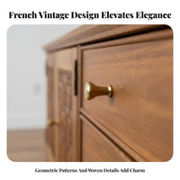 Teak Wood Storage Cabinet Multi-Functional Retro Design Sideboard Elegant Design Wooden Buffet Cabinet for Homeowners, Adults, Hallway, Bedroom