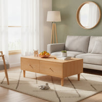 Coffee Table with Drawers Wood Grain Wooden Coffee Table Furniture for Living Room, Small Areas, Apartment