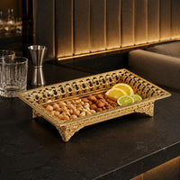 Ornate Metal Tray Golden Finish Ornate Tray Openwork for Tabletop Display