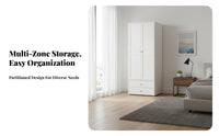 Formaldehydeformaldehyde-safe Fluted Glass Door Wardrobe 2 Bottom Drawers Bedroom Furniture Large Capacity emission-Formaldehyde-Safestanding Closet Built-in Drawer for Children, Design lovers, Homeowners, Kids' Room, Apartment, Entryway