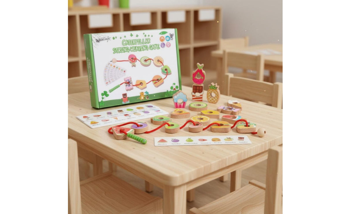 Focus Training Wooden Caterpillar Lacing Toy Reasoning Thinking Caterpillar String Weaving Game Early Learning Wooden Threading Beads Set Easy to Grip for Preschoolers, Preschool