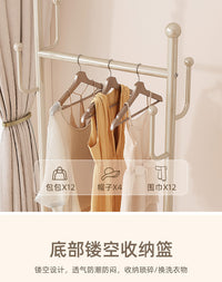 床边晚上放衣服神器奶油风衣帽架落地卧室大容量挂衣架带轮可移动 奶油白100cm❤️4挂钩☆镂空网格收纳-金属轮