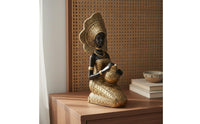 2 Pieces African Woman Statue Solid Resin Material Tribal Lady Sculpture
