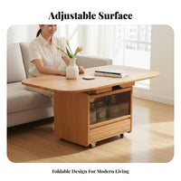 Convertible Coffee Table with Elevating Tabletop Adjustable Height Drop Leaves Solid Wood Construction and Smart Storage Suitable for Homeowners Small Areas Living Room Workstation