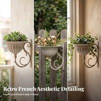 Metal Wall Planter Distressed Gray Wide Rim Wall-Mounted Planter for Fence