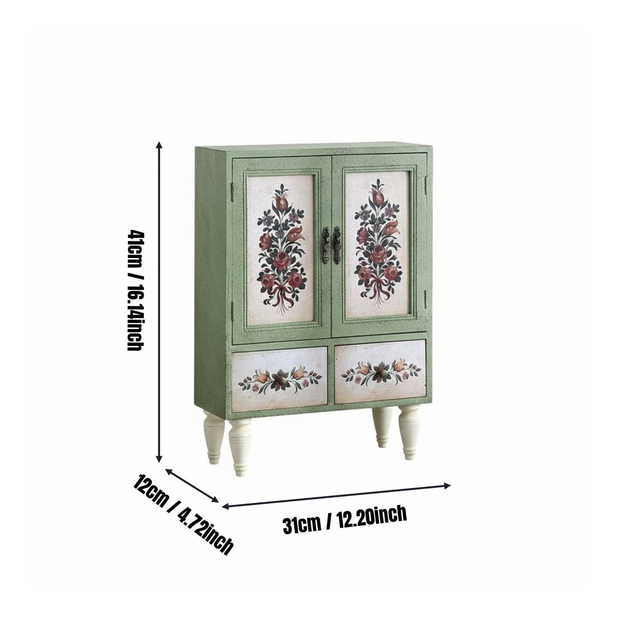Vintage Floral Jewelry Cabinet Solid Wood for Living Room
