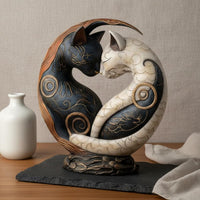 Two-Tone Balance Feline Statue Artistic Depth Black and White Feline Decor