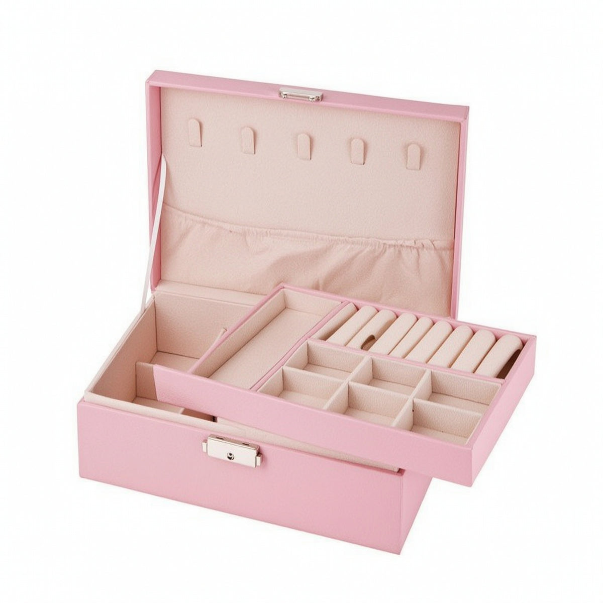 Leather-Like Double-Layer Jewelry Box Hard-Shell Jewelry Box with Removable Tray Multi-Compartment Long-Lasting for Women, Travelers, Dressing Table, Travel