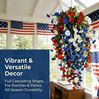 Patriotic Hanging Flower Basket for Red, White, and Blue Holiday Party Decoration