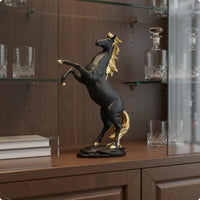 Rearing Horse Figurine Golden-Hued Accents Horse Resin Figurine Textured Base