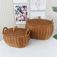 Rattan-Look Handwoven Storage Basket with Lid for Home Organization