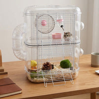 Large Hamster Cage with Square Shape, Multi-level Villa with Accessories and Exercise Wheel, Easy Clean Syrian Habitat for Indoor All Seasons Use