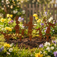 Bunny Stakes, Decorative Easter Garden Ornaments, Weatherproof Iron Art Rabbit Silhouettes for Outdoor Lawn, Flower Beds and Plant Pots