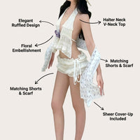 Swimsuit for Girls and Women with Padded Bikini Set for Seaside, High Waisted French Style Skirt for Added Coverage