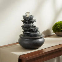 Compact Design Desktop Water Fountain USB Powered Indoor Water Fountain with Light House Decoration for Living Room, Office, Meditation Space, Bedroom
