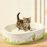 Corrugated Cat Scratching Board Bed Oval Cat Bed with Scratcher Recyclable Pet Supply Space-Saving for Cats, Apartment