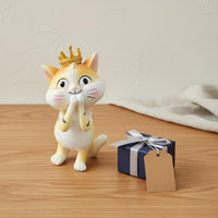 Crowned Cat Figurine Whimsical Cartoon Resin Ornament Hand-Painted Details