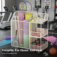 Easy to Move Exercise Mat Storage Rack Mobile Rolling Fitness Equipment Cart Space Saving Design Rolling Fitness Equipment Organizer 360° Rotating Wheels for Corner