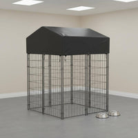 Wire Canine Enclosure Kennel Front Door Roofed Dog Run Dark-Framed