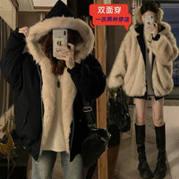 美式复古座山雕两面穿外套女冬高级感皮毛一体环保皮草毛绒绒棉衣