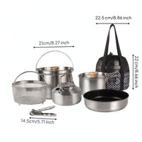 Portable Camping Cookware with Mesh Carry Bag Sturdy Backpacking Cookware Compact Camping Cooking Set Easy to Clean for Families