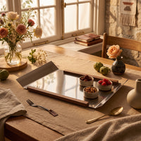 Stainless Steel Tray with Wood Strips Reflective Mirrored Display Tray Decorative for Tabletop