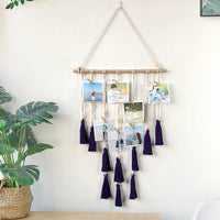 Woven Cotton Rope Wooden Stick Photo Clip Hanging Wall Tapestry