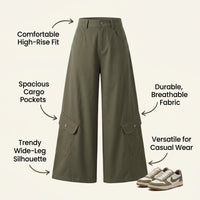 Wide Leg Trousers for Women with High Waist and Loose Design, Comfortable Walking for Casual Wear and Work, Polyester