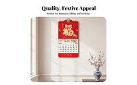 Chinese Red Wall Calendar, Year of the Horse, Gold Foil, Personalized Logo, Large Hanging Monthly Planner, Business Advertising Gift, Thick Paper