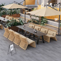 Outdoor Rattan Sofa Set with Umbrella, U-Shape, Aluminum and Iron Frame