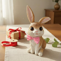 Resin Rabbit Statue with Bow Tie Hand Painted Cute Cartoon Rabbit Ornament