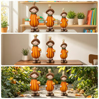 3 Pieces Pumpkin Scarecrow Figurine Hand-Painted Ceramic Pumpkin Figure Whimsical Scarecrow Statue with Hat for Tabletop, Shelf, Entryway