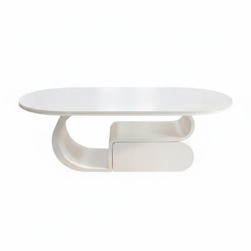 Dual-Level Oval Coffee Table Minimalist Design Household Furniture With Storage Shelf Rounded Corners for Homeowners