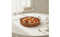 Imitation Rattan Tray with Handles Versatile Woven Tray with Handles Lightweight Round Serving Basket for Kitchen Counter