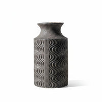 Ceramic Vase with Carved Wave Pattern, Vintage Artistic Decor