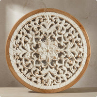 Carved Floral Wall Art Vintage-Style Carved Wood Wall Panel Farmhouse Home Decor