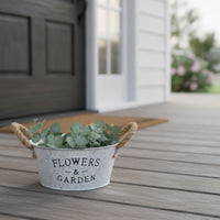 Farmhouse Galvanized Bucket Planter Vintage Metal Flower Pot with Handles White Wash Planter with Rope Handles Lightweight for Balcony, Shelves